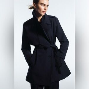 Zara Navy Blue Belted Midi Trench Coat Size Small – Brand New